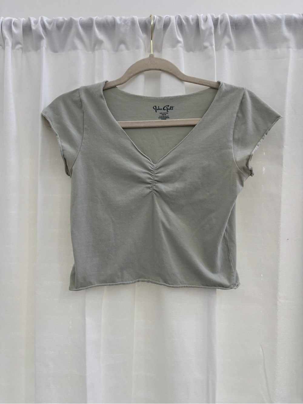 Brandy Melville Sage Green Ruched V-Neck Crop Top